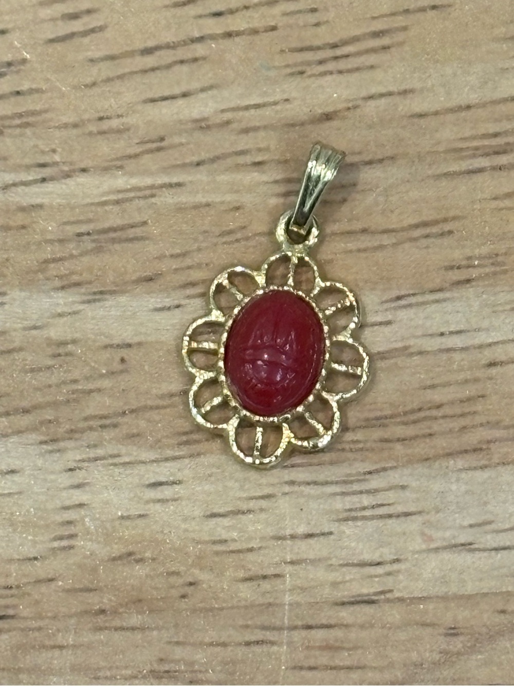 Vintage carved scarab gold tone pendant charm 1960s mid century modern